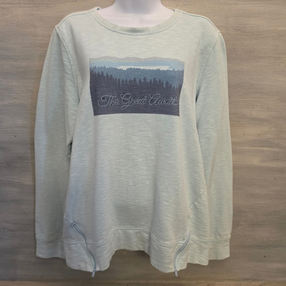 Orvis 100% Cotton Mountain Skyline Graphic Print Crewneck Sweatshirt Large GC